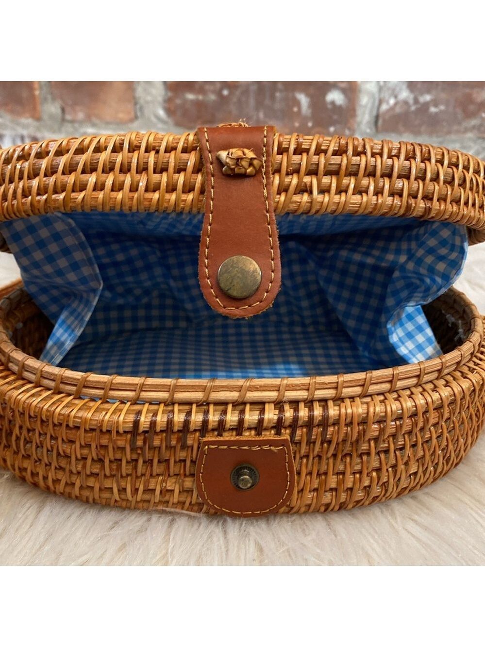 Oval Woven Rattan Bag with Long Leather Strap - Picture 8 of 16